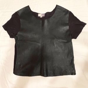 Pipergore 100% leather front and 100% Silk back t-shirt top, size S, black